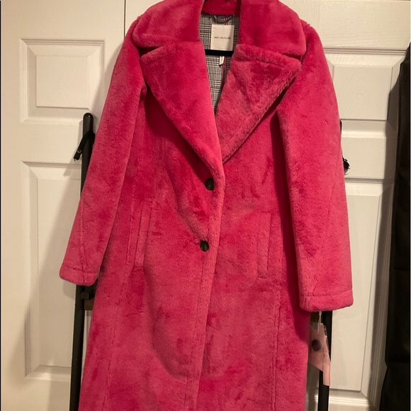 🆕AVEC LES FILLES WARM RICH FUSCIA HOT PINK BONDED FAUX FUR TRENCH TEDDY COAT - Picture 7 of 16